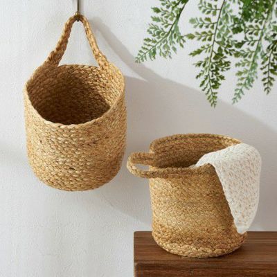 バスケット 吊り下げ かご ジュート 麻 マチ広 円形 Sサイズ 約 W 20cm D 20cm H 20cm かごバスケット ハンギングバスケット 吊るす 収納 壁掛け 収納かご ハンギング プランター 観葉植物 クローゼット 突っ張り棒 