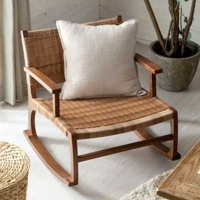 ロッキングチェア チェア 椅子 ラタン調 約 W 60cm D 65cm H 60cm チーク チーク材 ブラウン ナチュラル  [91552]【 天然素材 高級木材 屋内 室内 イス chair 家具 リビング 寝室 インテリア 天然木 ローチェア 北欧