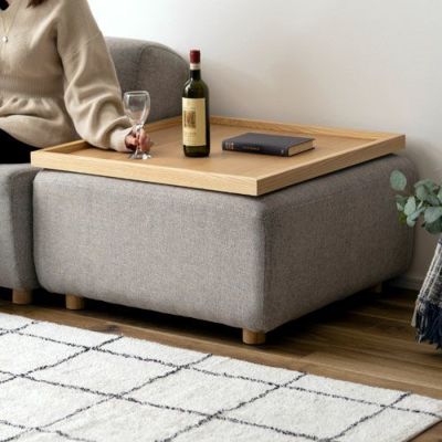 スツール オットマン 四角 グレー ネイビー 脚付き 幅80cm 奥行80cm 高さ41cm ファブリック ソファ 椅子 いす イス ローソファ 2WAY コーナー テーブル 家具 フロア インテリア リビング 応接間 ソファー おしゃれ 