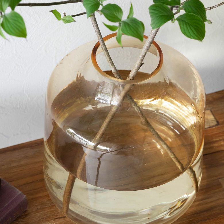 花瓶 ガラス ライトアンバー 上径8cm ボトル型 約 W20 × D20 × H21.7