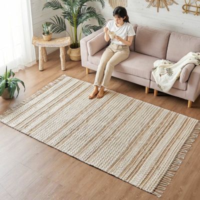 ラグ ラグマット リビングマット コットン シンメトリー柄 ダイヤ柄 ボーダー柄 民族柄 約 W 140cm × D 200cm × H 1 cm 絨毯 じゅうたん カーペット インド フリンジラグ ハンドウーブンラグ おしゃれ 北欧 インテ