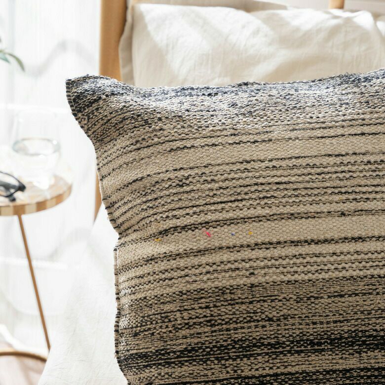 クッションカバー モノトーン ボーダー ストライプ インド製 コットン