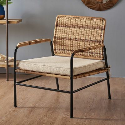 チェア パーソナルチェア リビングチェア ラタン風チェア ベージュ 座面高 30cm シンプル ナチュラル 家具 インテリア クッション付き 耐薬品性 耐候性 防水 アームチェア 1人掛け 1P 1人用 チェアー パーソナルチェ