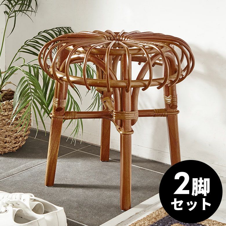 スツール ラタンスツール 2脚セット ラタン 籐 椅子 イス 座面高 45cm 
