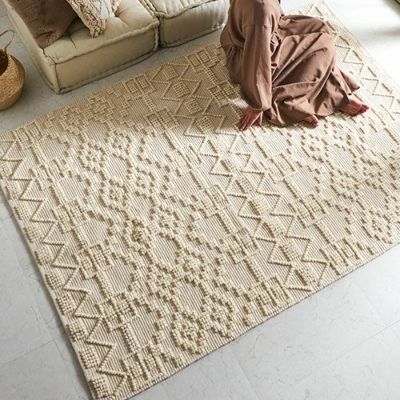 ラグ ラグマット コットン ウール 140×200cm 約 1.5畳 アイボリー オールシーズン 春 夏 秋 冬 吸湿 速乾 保温 絨毯 じゅうたん マット 敷物 200cm 140×200 幅200 おしゃれ 北欧 BOHO ボーホー モノトーン モロッ