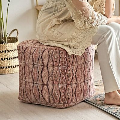 プフ クッション オットマン スツール オールドキリム風 正方形 約 W 40cm D 40cm H 40cm 45角 45cm用 ピンク インド ペルシャ絨毯風 オリエンタル アンティーク風 椅子 イス リビング おしゃれ リゾート モロッカン