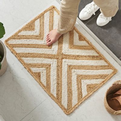 玄関マット ラグ ジュートラグ 幅80cm 50×80 長方形 約 W 80cm D 50cm H 1cm ジュート マット インド製 麻 シェブロン ベージュ ラグマット 室内 屋内 オールシーズン 春 夏 秋 冬 ナチュラル ボーホー BOHO おしゃ