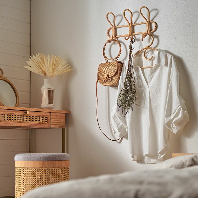 ハンドメイドラタンフック フック ラタン 籐 天然素材 ウォールハンガー 3連 約 W 40cm D