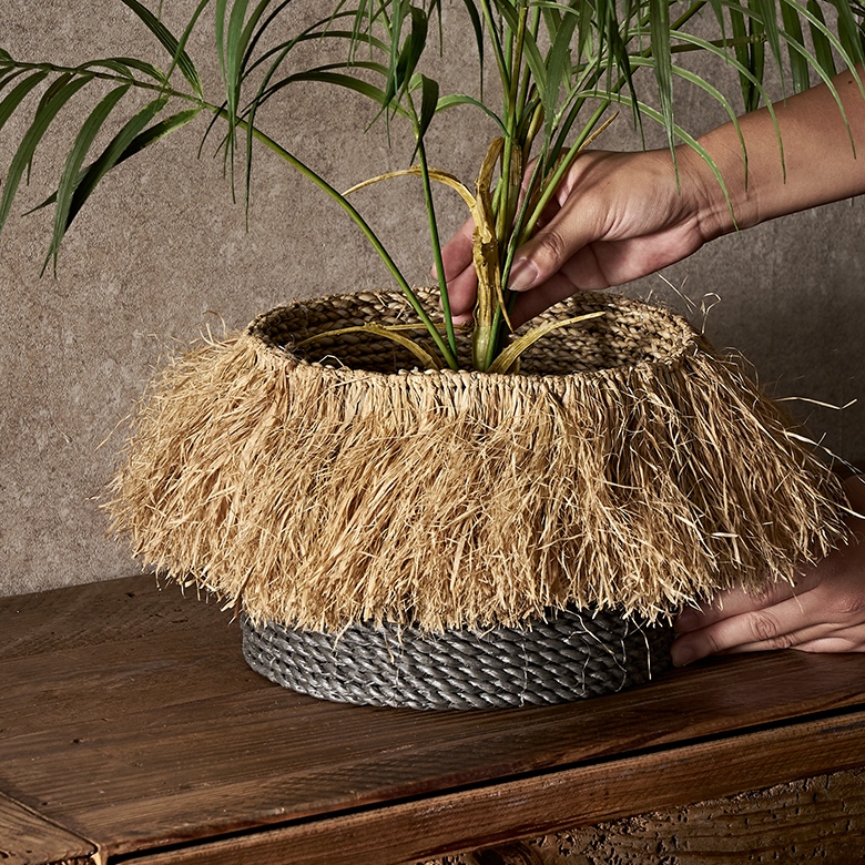 バスケットランドリーバスケットMサイズラフィア約W22cmD22cmH16cmナチュラルかごバスケット収納収納バスケット洗濯物入れおもちゃ入れリビングダイニング寝室キッチン洗面所おしゃれ北欧リゾート雑貨バリインテリアアジアン[m-14064]