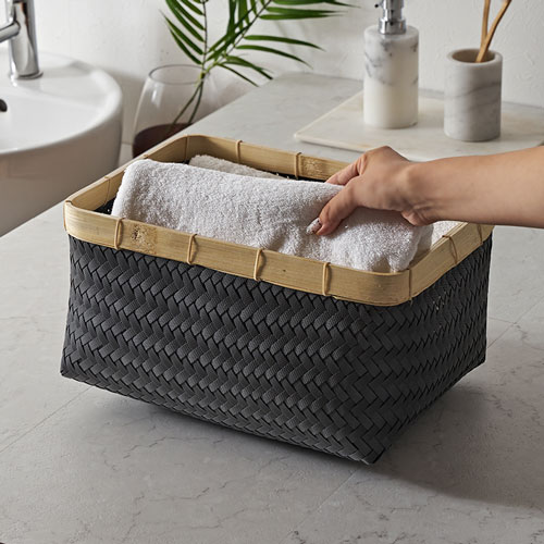 バスケットMサイズかご16Lバンブー竹プラスチック約W35cmD25cmH20cmランドリーバスケット耐水性レクタングルかごバスケット収納収納バスケット洗濯物入れ荷物入れかばん入れ小物入れおしゃれ北欧雑貨インテリアリゾートアジアン[m-14065]