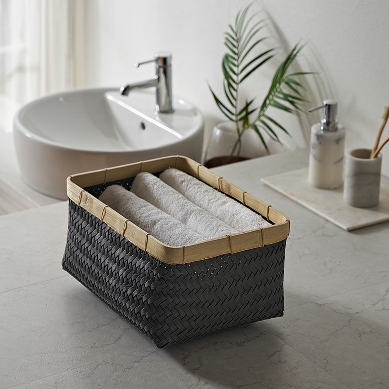 バスケットMサイズかご16Lバンブー竹プラスチック約W35cmD25cmH20cmランドリーバスケット耐水性レクタングルかごバスケット収納収納バスケット洗濯物入れ荷物入れかばん入れ小物入れおしゃれ北欧雑貨インテリアリゾートアジアン[m-14065]