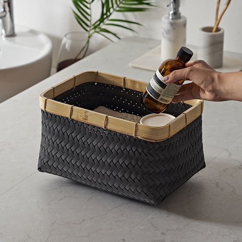 バスケットSサイズかご9.7Lバンブー竹プラスチック約W30cmD20cmH18cmランドリーバスケット耐水性レクタングルかごバスケット収納収納バスケット洗濯物入れ荷物入れかばん入れ小物入れおしゃれ北欧雑貨インテリアリゾートアジアン[s-14065]