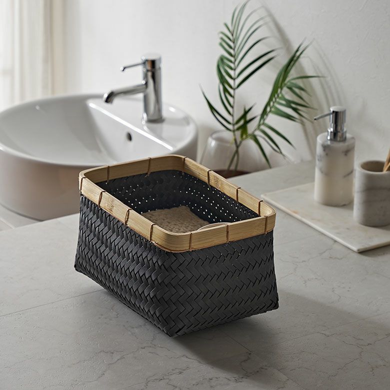 バスケットSサイズかご9.7Lバンブー竹プラスチック約W30cmD20cmH18cmランドリーバスケット耐水性レクタングルかごバスケット収納収納バスケット洗濯物入れ荷物入れかばん入れ小物入れおしゃれ北欧雑貨インテリアリゾートアジアン[s-14065]