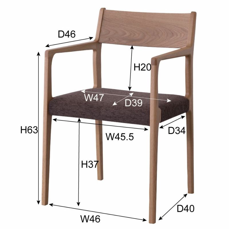 ダイニングチェア肘付き天然木ファブリックオーク[91219]【椅子アームチェアー木製チェア布張りおしゃれ北欧】