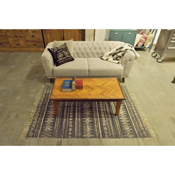 テーブル天然木ヘリンボーン柄110cm×55cm組立品[91258]【コーヒーテーブルローテーブルリビングテーブルおしゃれ西海岸北欧ヴィンテージ】