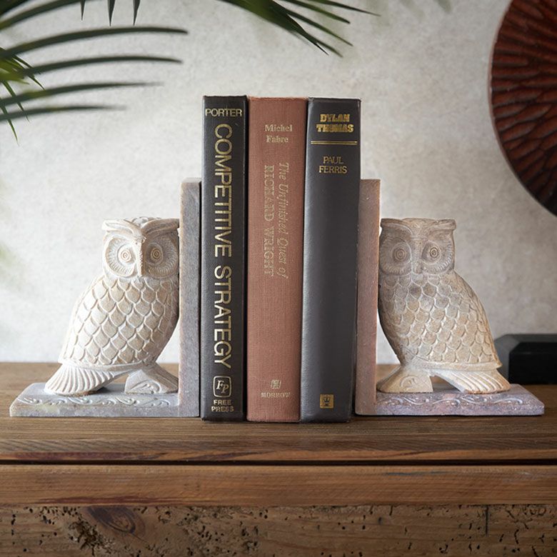ブックエンドストーン天然石本立てブックスタンド約W13cmD7cmH18cmフクロウ梟ふくろうソープストーン彫刻幸福お守りディスプレイデコレーション什器本棚仕切り仕切りラック仕切りスタンドおしゃれ北欧雑貨インテリアアジアン[34619]