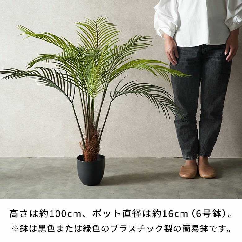 フェイクグリーン ヤシ パームツリー 高さ 100cm 観葉植物 グリーン フラワー 花 アーティフィシャルプランツ フェイクプランツ 多肉植物 造花  アートグリーン ディスプレイ ナチュラル 6号鉢 リビング 寝室 玄関 リゾート おしゃれ 北欧 インテリア 雑貨 アジアン [94754]