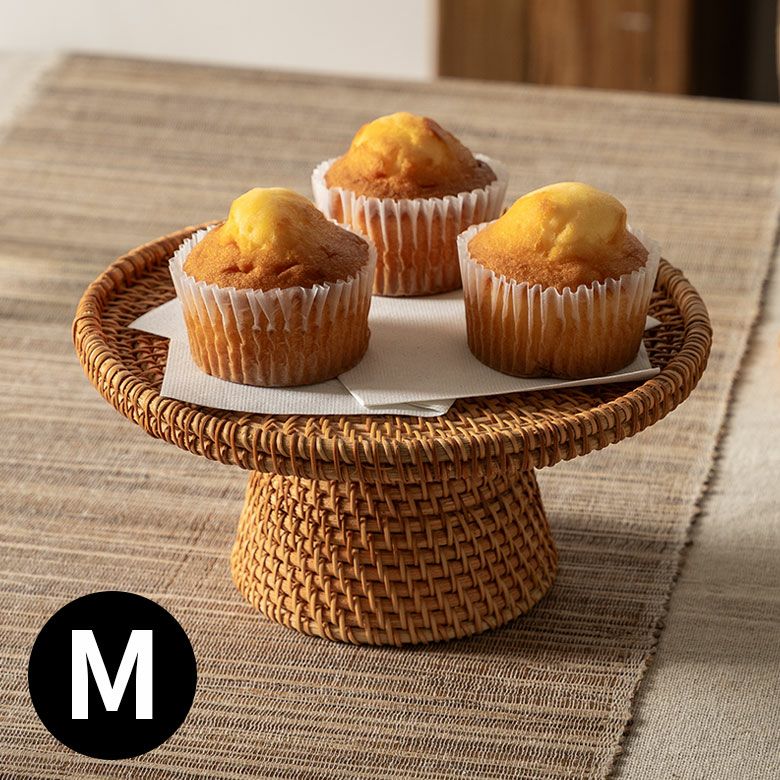 ケーキスタンドラタン籐約W21cmD21cmH10cmMサイズナチュラルケーキお菓子トレイトレースタンド台タワースタンドトレイクリスマスデコレーショントレイリゾートインテリアアジアンリゾートおしゃれ北欧リゾート雑貨インテリアアジアン[51347]