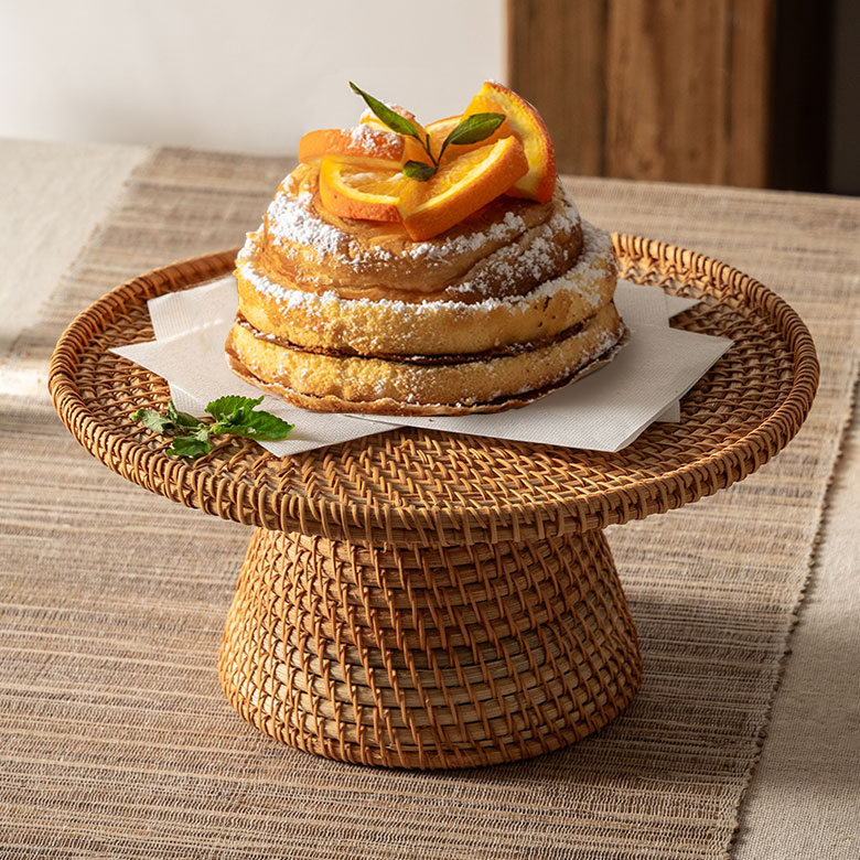 ケーキスタンドラタン籐約W27cmD27cmH13cmLサイズナチュラルケーキお菓子トレイトレースタンド台タワースタンドトレイクリスマスデコレーショントレイリゾートインテリアアジアンリゾートおしゃれ北欧リゾート雑貨インテリアアジアン[51348]