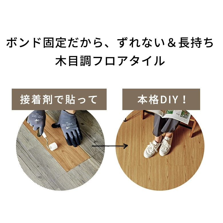 フロアタイルボンド施工タイプ床材72枚セット約6畳ブラウンベージュ木目調フローリングタイルマットカーペット床フロアナチュラルフロアシート低コスト耐久性耐水性接着剤必要おしゃれ北欧リゾートインテリアDIYアジアン[set72-85000]