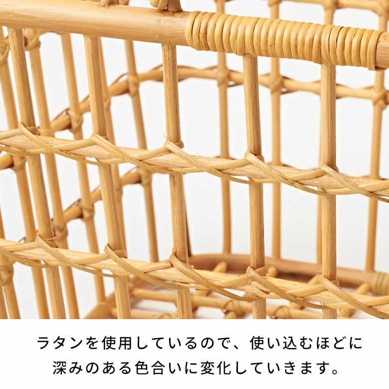 バスケットかごLサイズ通気性ラタン籐ハンドル付き約W45cmD38cmH25cm果物かご野菜かご果物野菜ナチュラルスタッキングかごバスケット収納収納バスケット衣類おもちゃ荷物スリッパタオル入れおしゃれ北欧雑貨インテリアアジアン[14061]