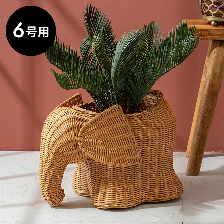 プランターカバー 象 象さん 籐 ラタン 6号鉢 約 W 38cm D 25cm H 26cm