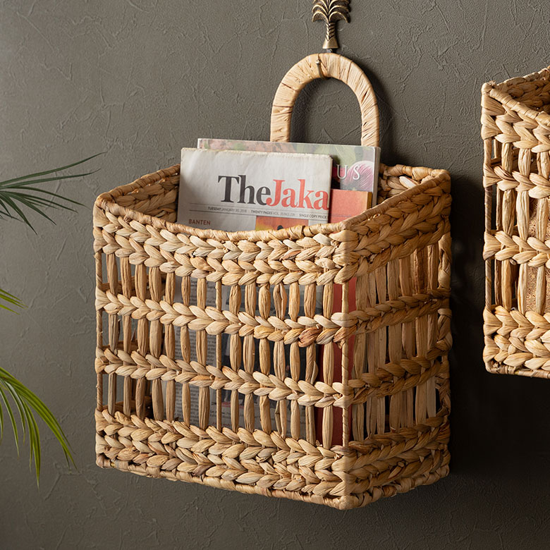 バスケットウォーターヒヤシンスLサイズかごかごバスケット約W30cmD17cmH40cm持ち手付きA4対応収納天然素材籠四角スクエアカゴ小物入れ収納ケース収納かご見せる収納壁面収納壁掛けインテリアおしゃれ北欧雑貨アジアン[51360]