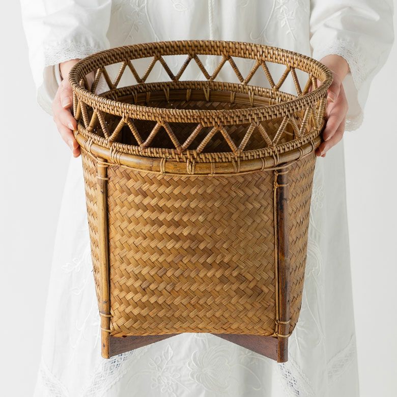 バスケット かご 約 15L 7号 Mサイズ ラタン バンブー 籐 竹 深