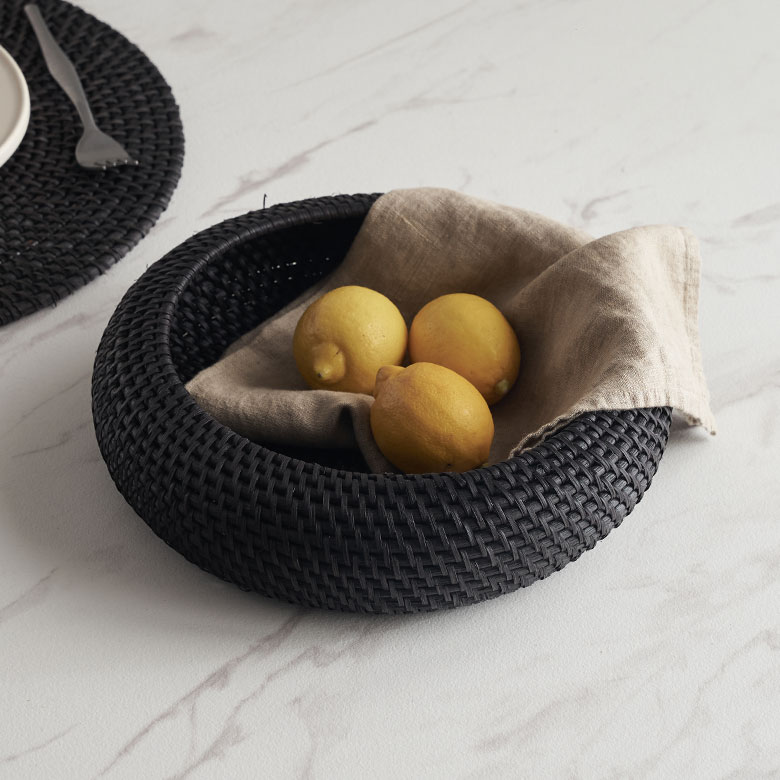 バスケットラタン籐ブラックMサイズボウル約W25cmD25cmH9cmかごバスケットかご籠カゴ収納収納かご小物入れ野菜果物ストッカートレートレイフルーツバスケット果物かごキッチン雑貨おしゃれ北欧リゾート雑貨インテリアアジアン[14105]