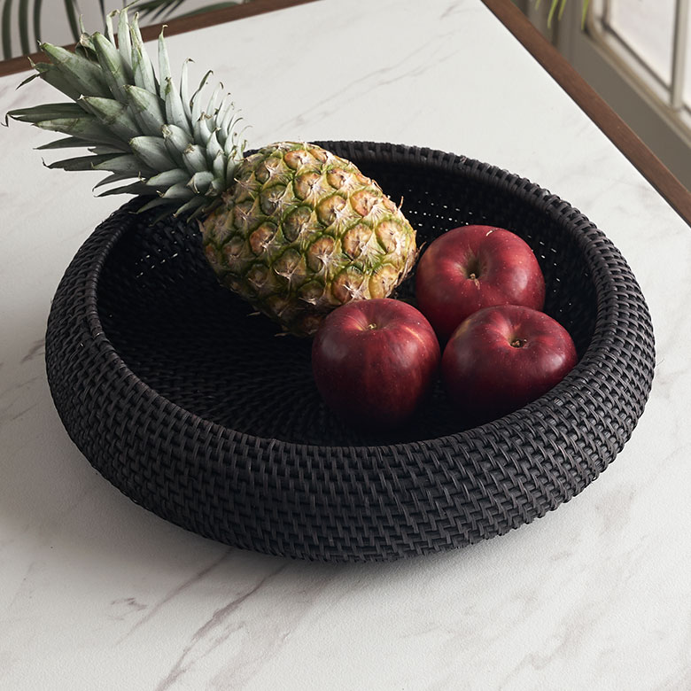 バスケットラタン籐ブラックLサイズボウル約W36cmD36cmH10cmかごバスケットかご籠カゴ収納収納かご小物入れ野菜果物ストッカートレートレイフルーツバスケット果物かごキッチン雑貨おしゃれ北欧リゾート雑貨インテリアアジアン[14106]