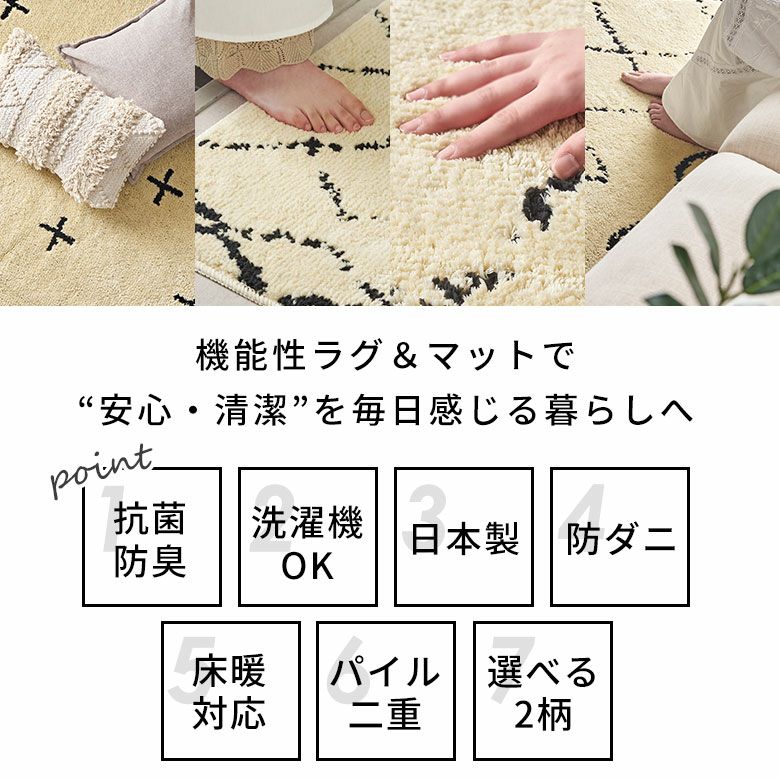 日本製ラグラグマット約135×185cm国産ベニオワレン風クロス長方形防ダニ抗菌防臭洗えるカーペット絨毯じゅうたんホットカーペット床暖房対応可敷物マットオールシーズンウォッシャブルおしゃれ北欧リゾート雑貨インテリアアジアン[84351]