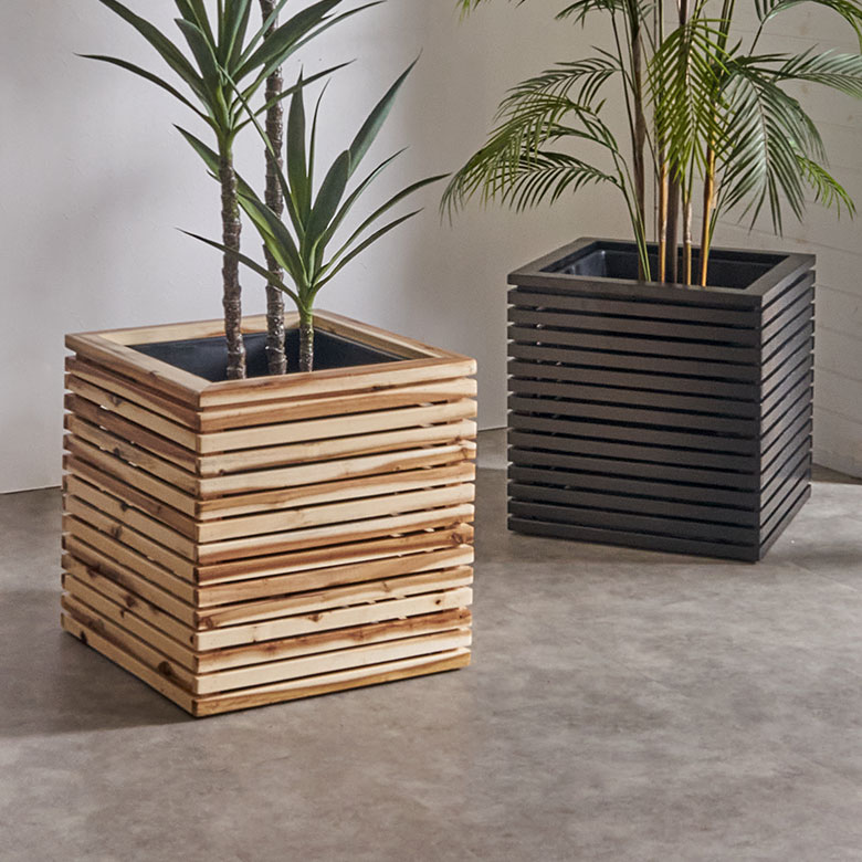 プランターカバープランターボックス木製ウッド天然木アカシアLサイズ10号用インナーポット付き底穴なし約W49.5cmD49.5cmH50.5cm正方形鉢カバー植木鉢カバーテラスリビングTRUNKトランクおしゃれ北欧リゾート雑貨インテリアアジアン[51364]