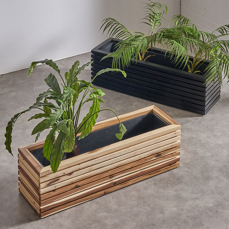 プランターカバープランターボックス木製ウッド天然木アカシアLサイズ5号用インナーポット付き底穴なし約W84cmD26cmH26.5cm長方形鉢カバー植木鉢カバーテラス玄関リビングTRUNKトランクおしゃれ北欧リゾート雑貨インテリアアジアン[51366]