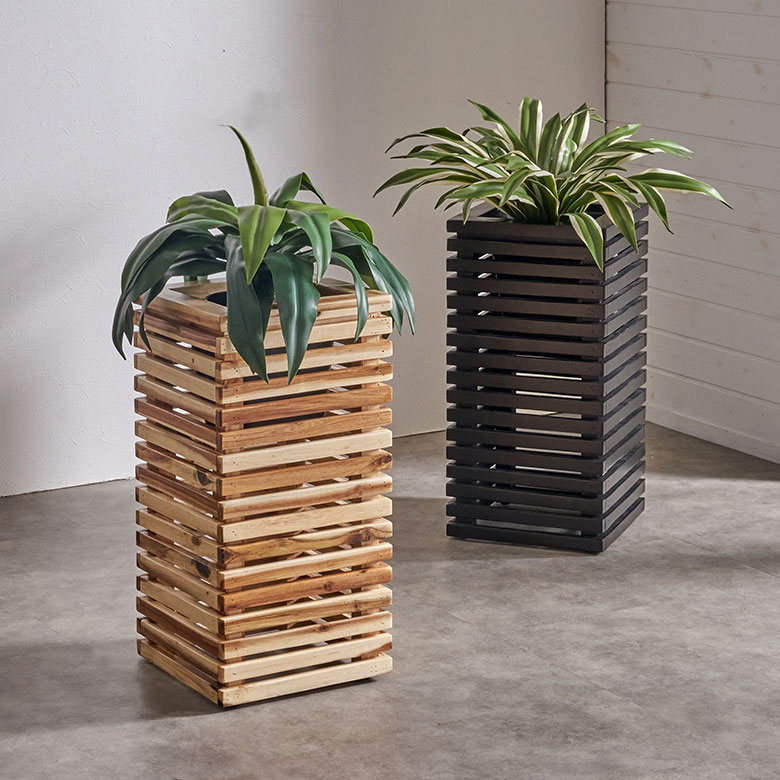 プランターカバープランターボックス木製ウッド天然木アカシアSサイズ5号用インナーポット付き底穴なし約W29.5cmD29.5cmH60cm正方形鉢カバー植木鉢カバーテラス玄関リビングTRUNKトランクおしゃれ北欧リゾート雑貨インテリアアジアン[51367]