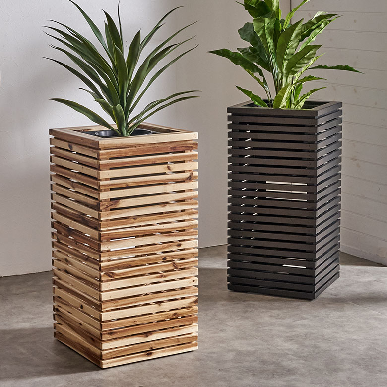 プランターカバープランターボックス木製ウッド天然木アカシアMサイズ7号用インナーポット付き底穴なし約W39.5cmD39.5cmH80cm正方形鉢カバー植木鉢カバーテラス玄関リビングTRUNKトランクおしゃれ北欧リゾート雑貨インテリアアジアン[51368]