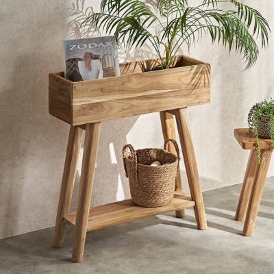 プランタースタンド 脚付き プランター シェルフ 天然木 木製 ウッド チーク 約 W 64cm D 20cm H 70cm ラック スタンド 台 カバー 収納 5号鉢 ウッドプランター フラワースタンド ウッドボックス 花台 コンソール お