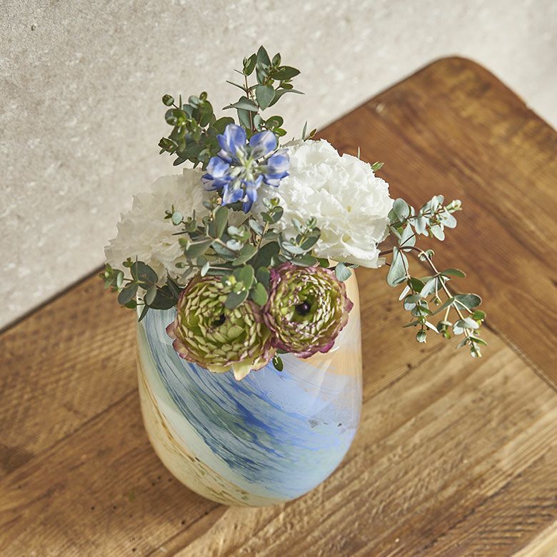 フラワーベース 花瓶 花びん 水入れ可 マーブル トール 約 W 15.5cm D 