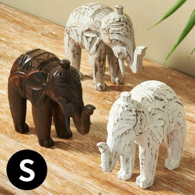 オブジェ 象 Sサイズ 子供 置き物 飾り 置物 装飾 約 W 16cm D 6cm H 15cm 木製 天然木 ウッド ディスプレイ インテリア 木彫り 彫刻 インテリアオブジェ 小物 卓上オブジェ 卓上 アンティーク風 エスニック デコレ