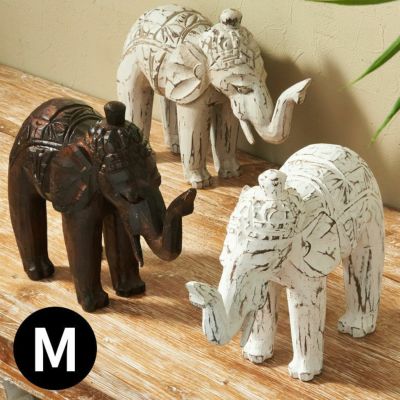 オブジェ 象 Mサイズ 大人 置き物 飾り 置物 装飾 約 W 23cm D 8cm H 20cm 木製 天然木 ウッド ディスプレイ インテリア 木彫り 彫刻 インテリアオブジェ 小物 卓上オブジェ 卓上 アンティーク風 エスニック デコレ