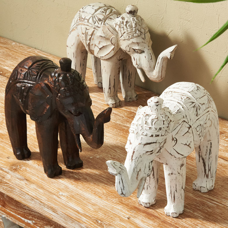 オブジェ象Mサイズ大人置き物飾り置物装飾約W23cmD8cmH20cm木製天然木ウッドディスプレイインテリア木彫り彫刻インテリアオブジェ小物卓上オブジェ卓上アンティーク風エスニックデコレーションおしゃれ北欧リゾート雑貨アジアン[14127]