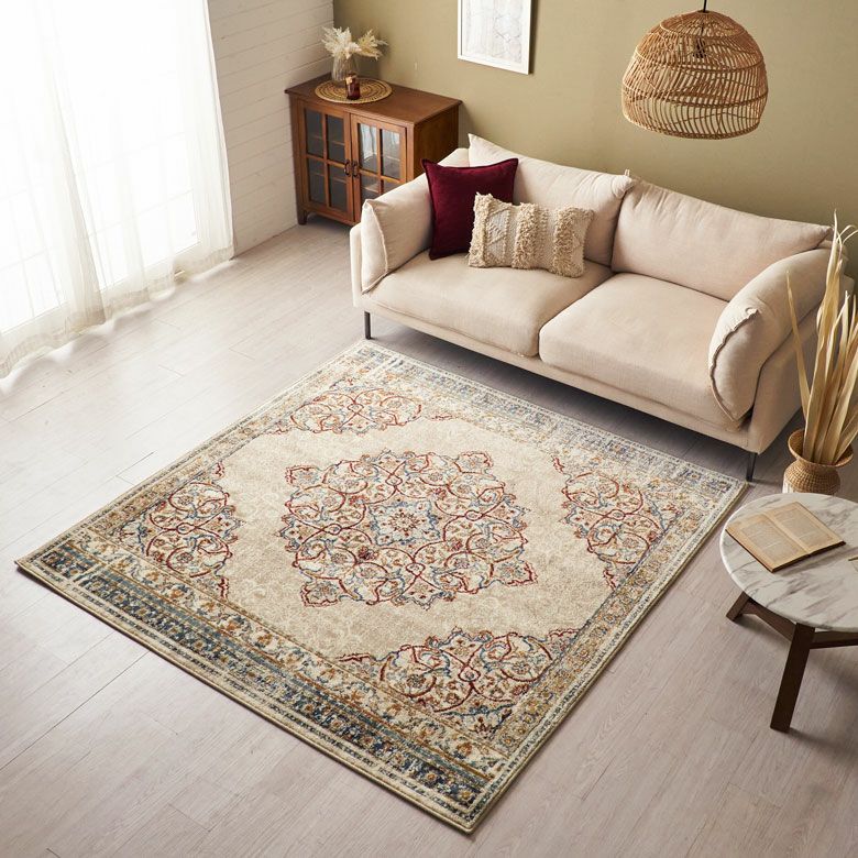 ラグラグマット約185×185cm正方形エジプト製ペルシャ絨毯風じゅうたんカーペットホットカーペット床暖房対応可敷物マットウィルトン織アンティーク風エスニックオールシーズン春夏秋冬おしゃれ北欧リゾート雑貨インテリアアジアン[eg84316]