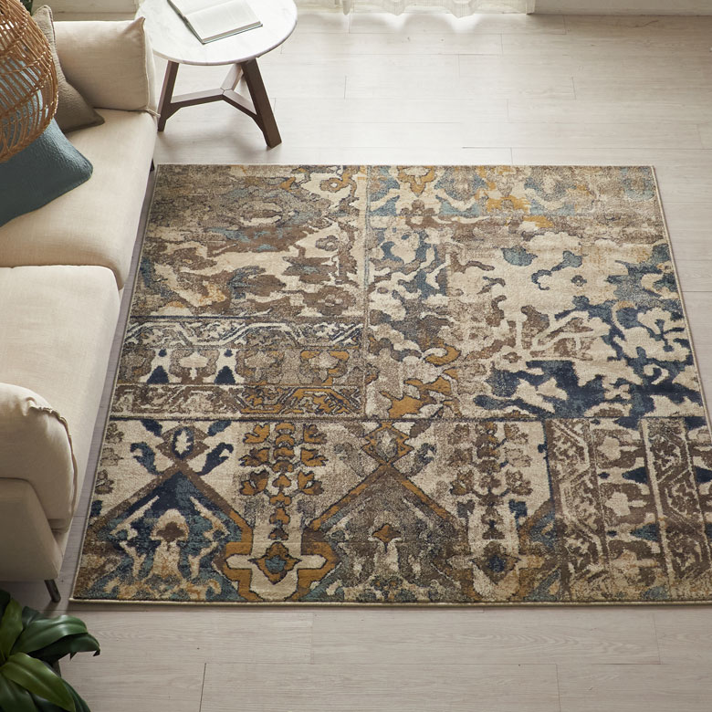 ラグラグマット約185×185cm正方形エジプト製ペルシャ絨毯風じゅうたんカーペットホットカーペット床暖房対応可敷物マットウィルトン織アンティーク風エスニックオールシーズン春夏秋冬おしゃれ北欧リゾート雑貨インテリアアジアン[eg84318]