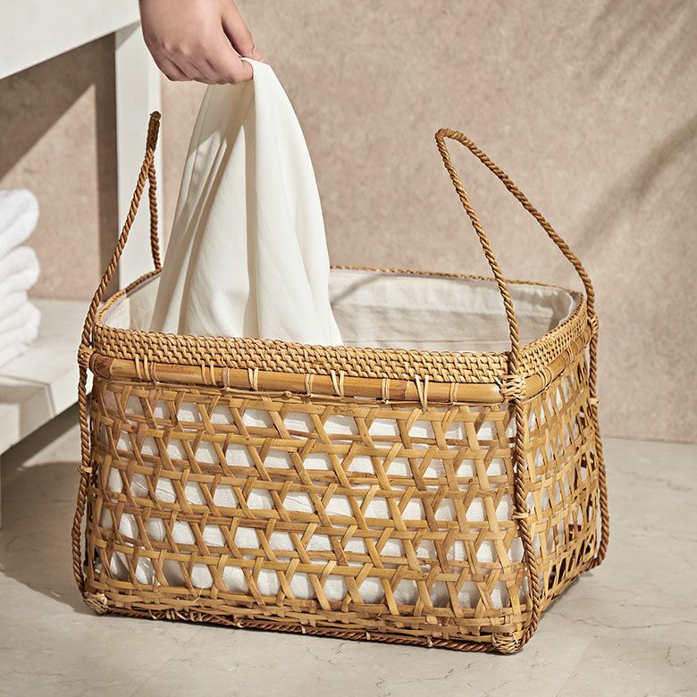 バスケット かご 約 15L ラタン バンブー 籐 竹 約 W 38cm D 26cm H  
