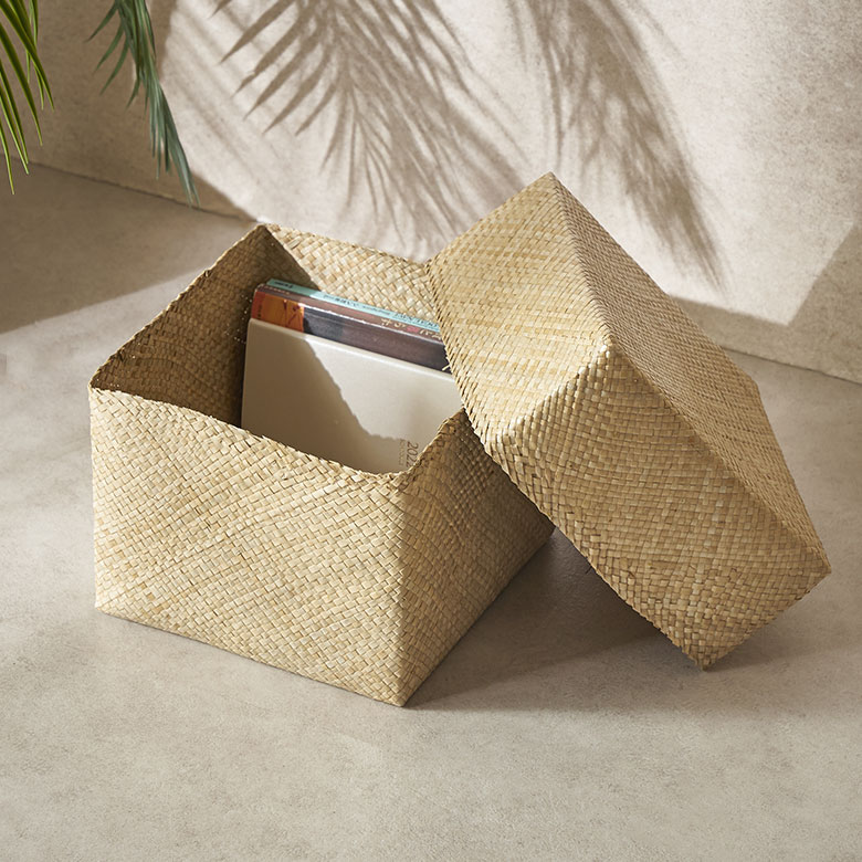 収納ボックスパンダン正方形四角ふた付き蓋付きフタ付き約W25cmD25cmH19.5cmカゴ収納かご収納バスケット収納ケース荷物おもちゃ衣類収納入れケースボックスナチュラルかごバスケット籠おしゃれ北欧リゾート雑貨インテリアアジアン[14142]