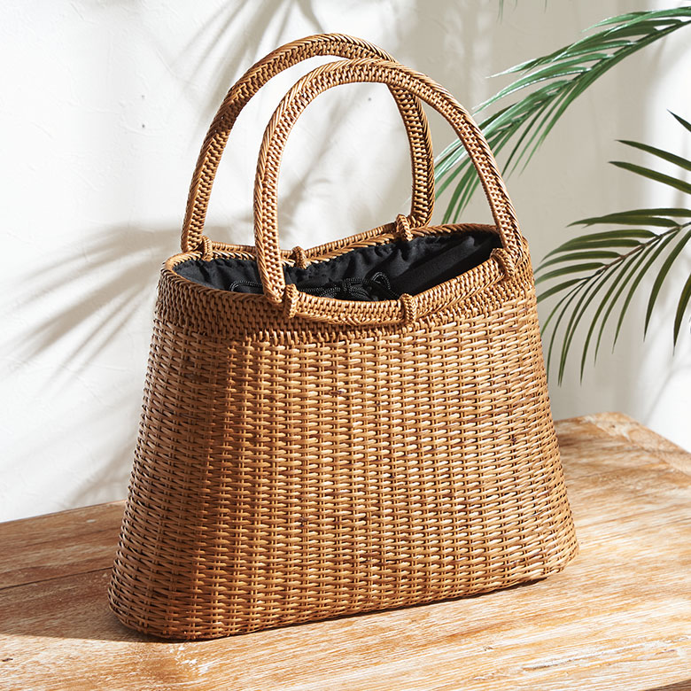 かごバッグバリ島アタバッグ浴衣巾着付きバッグバリアジアンかごバッグW30×D10×H23cm夏バッグ手編み浴衣バッグ大きめシンプルおしゃれかごバックアタかごバッグ着物夏バッグハンドバッグ内袋バリ島アタ製品アジアン雑貨バッグ[14170]