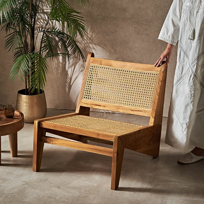 チークとラタンのラウンジチェアー（ピエール・ジャンヌレ