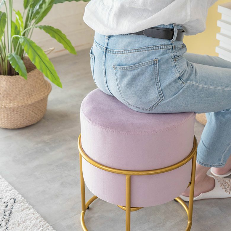 スツール 椅子 イス ベルベット 調 グレー ピンク 約 W 37cm D