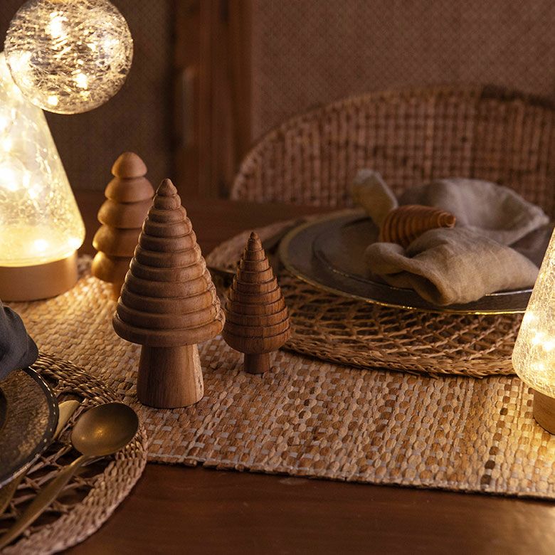 ミニマルデザインの天然チーク材おしゃれ木製クリスマスツリー[Lサイズ