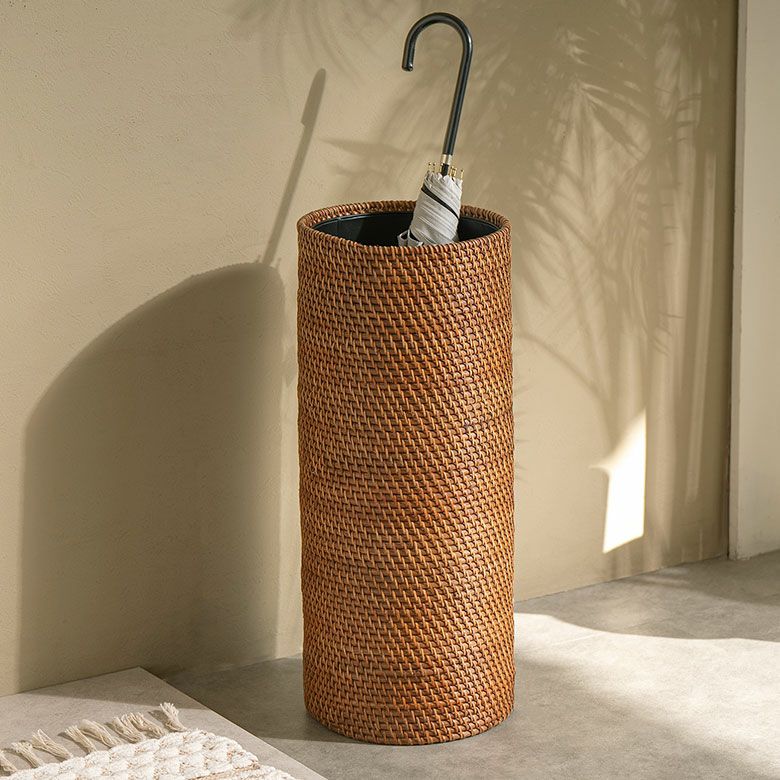 傘立て ラタン 金属 筒形 受け皿付き 長傘 傘立 傘たて 傘置き 約 W